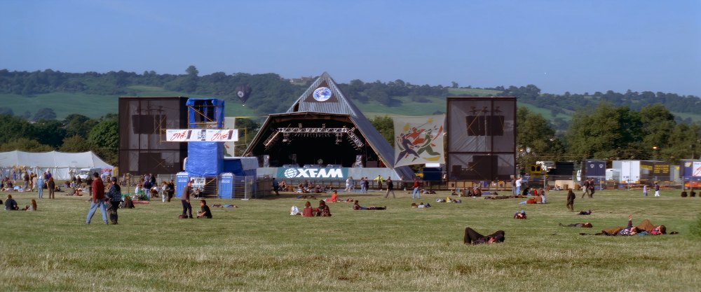 The Pyramid Stage across the festival field, a frame from Glastonbury The Movie