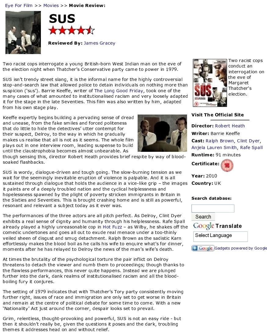 Eye for Film review of Sus by James Gracey