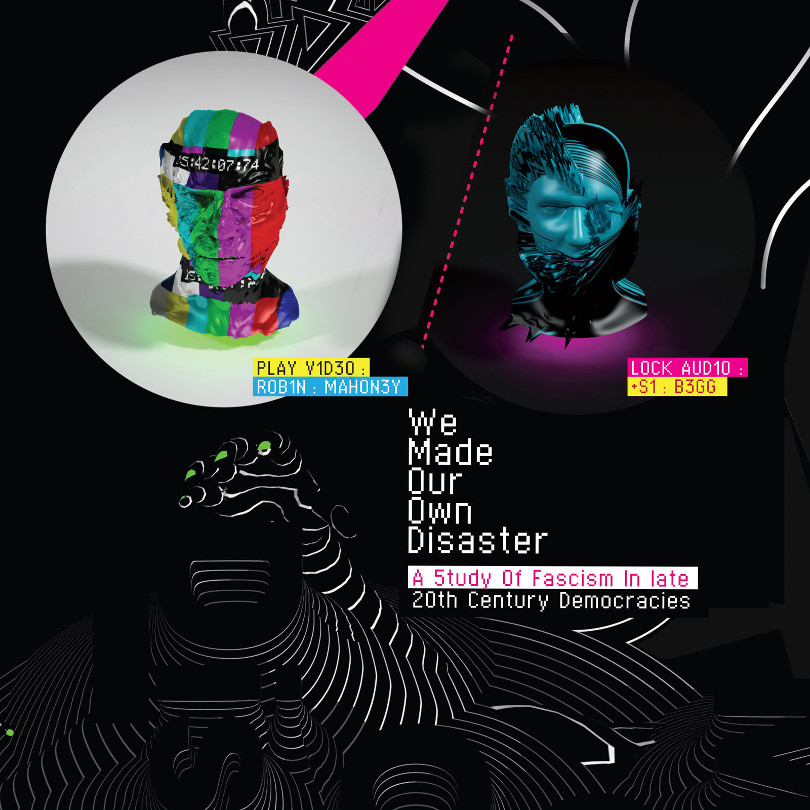 Square key art: two glitched 3D heads of Robin Mahoney and Si Begg with the title
