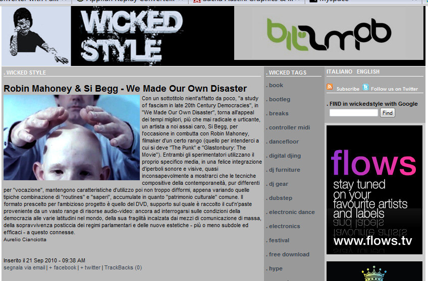 Wicked Style website, Italian review of Robin Mahoney and Si Begg, We Made Our Own Disaster